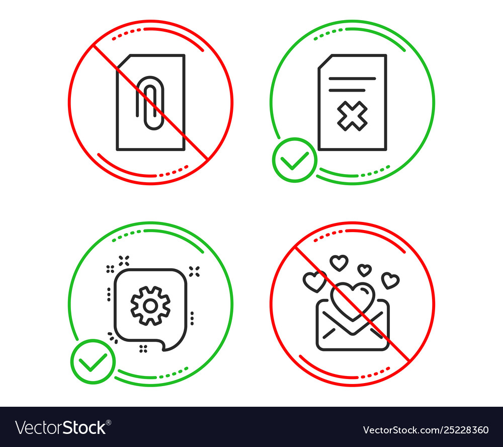 Cogwheel attachment and delete file icons set vector image Cogwheel attachment and delete file icons set
