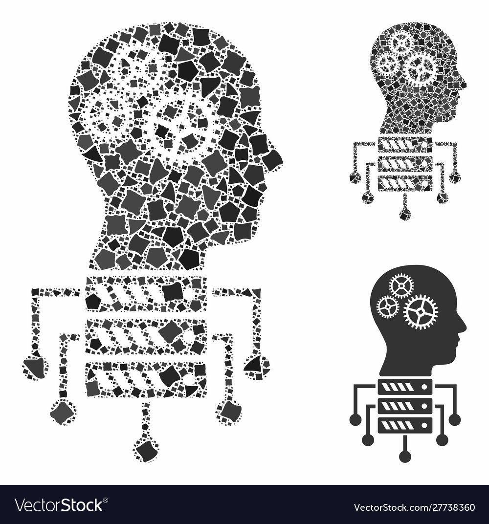 Cyborg server node mosaic icon joggly items vector image Cyborg server node mosaic icon joggly items
