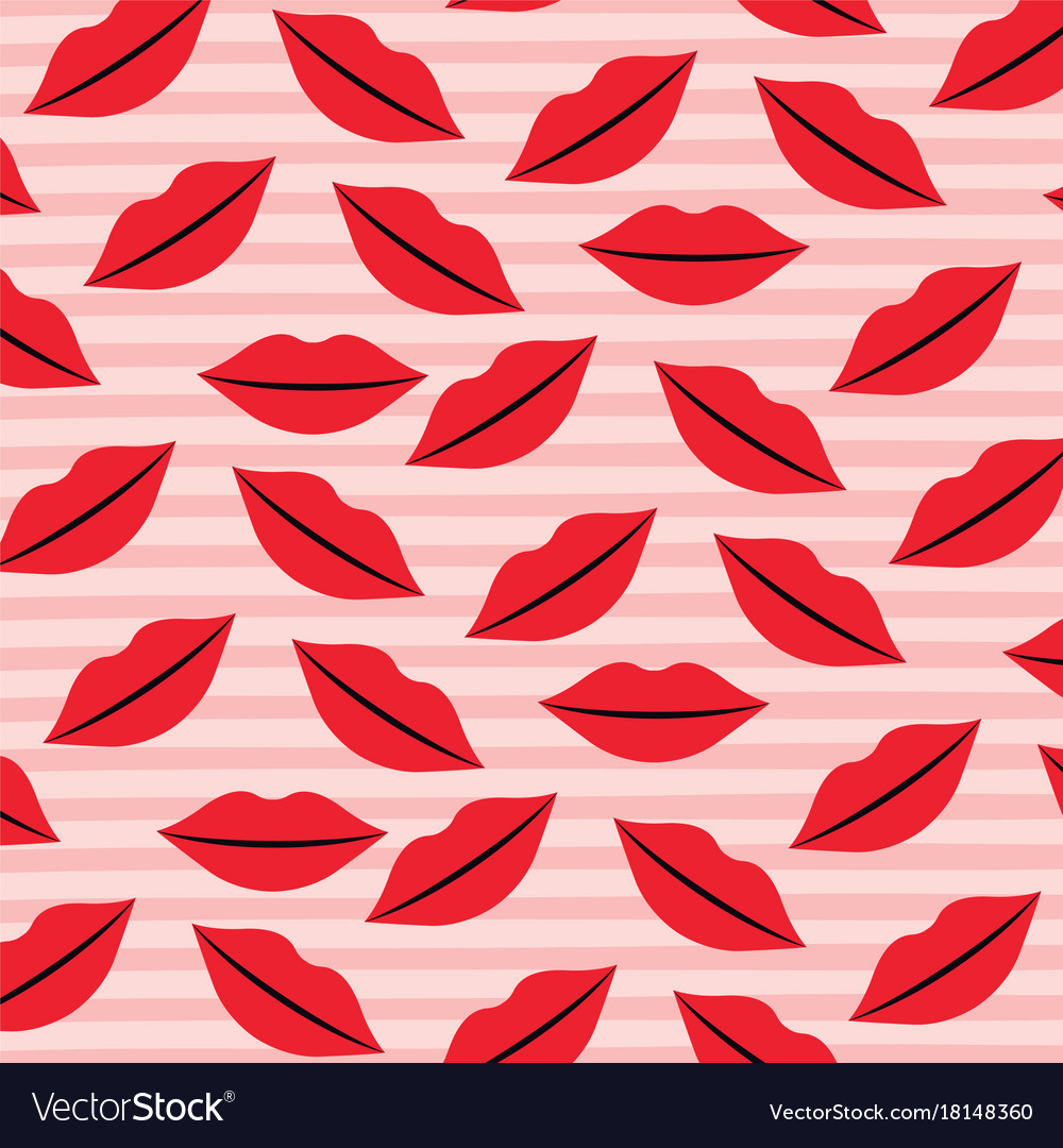 Lips pattern set on pop art linear color