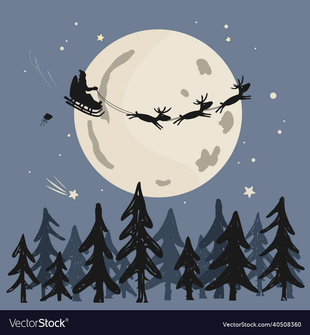 Santa's Deer Flight at Night