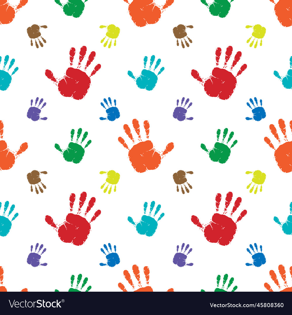 Seamless background made from color handprints vector image Seamless background made from color handprints