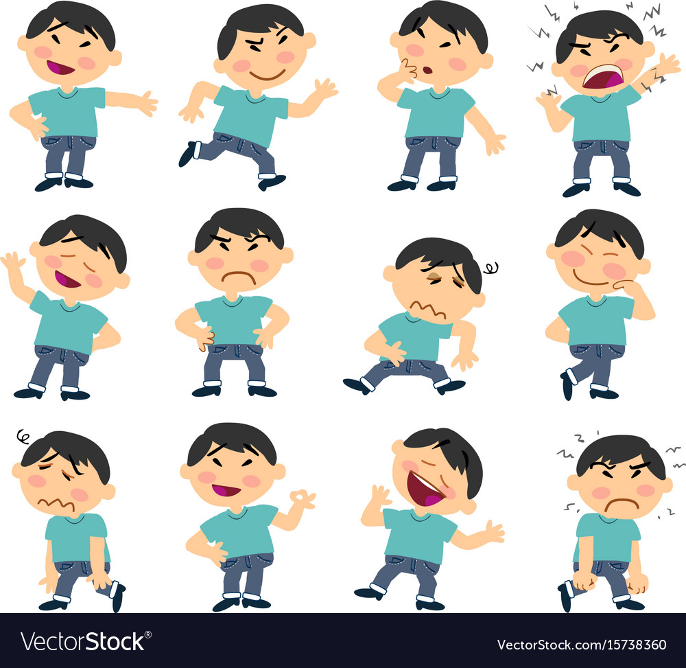 Set of cartoon character asian boy