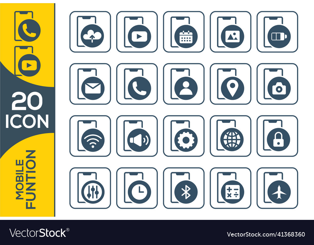 Smart-phone functions and apps icon set