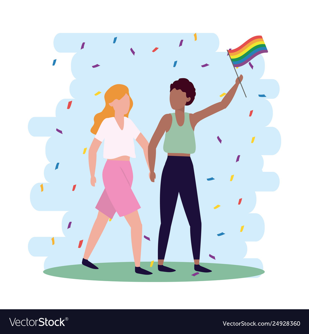 Women couple with rainbow flag to lgbt freedom Vector Image