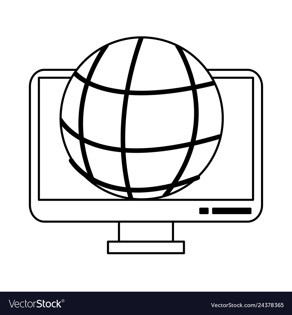 Computer screen with global sphere symbol in black