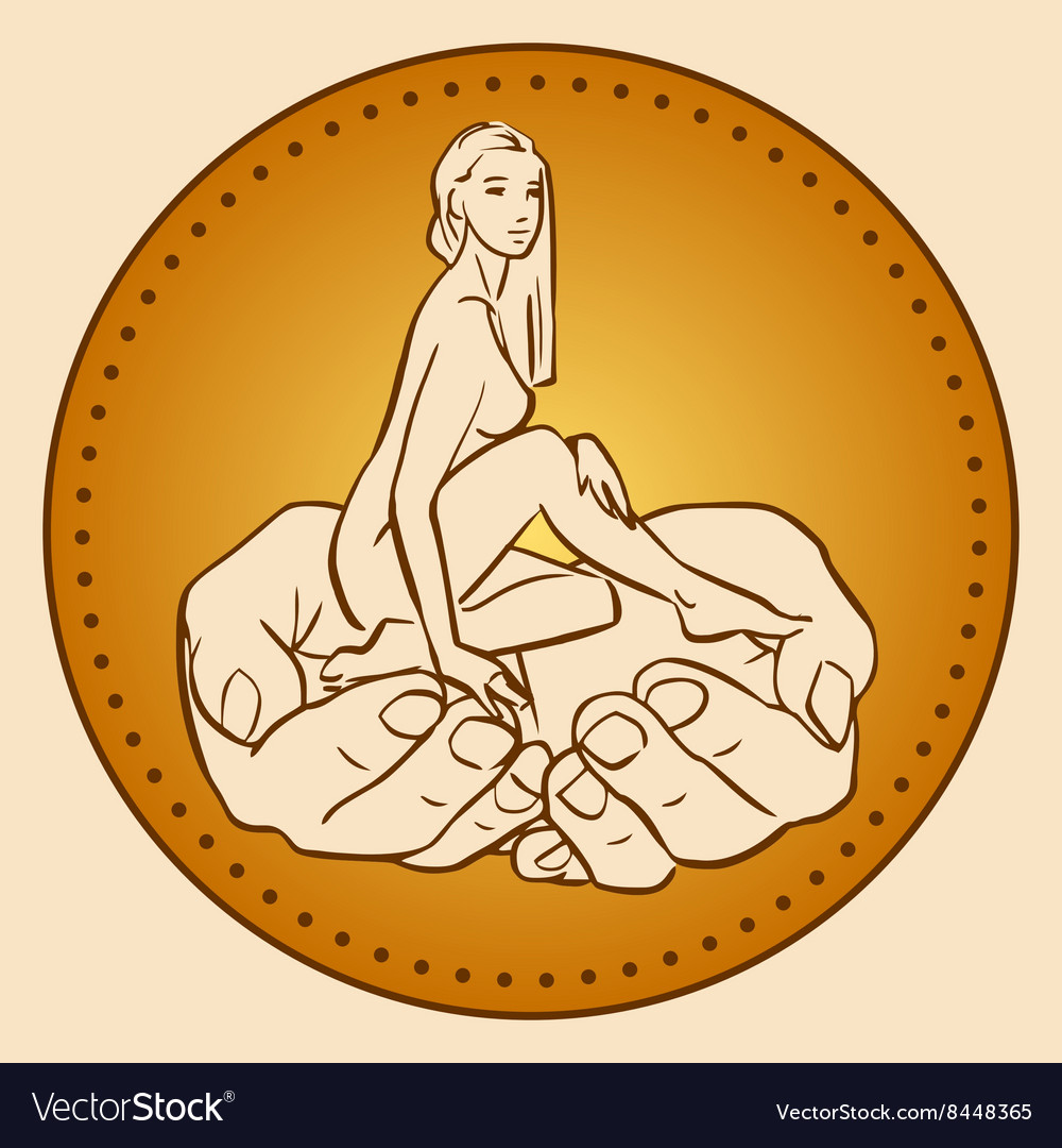 Little woman sitting in male hands