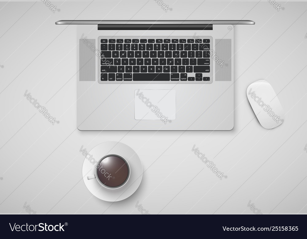 Minimal office with computer mouse and a cup vector image Minimal office with computer mouse and a cup