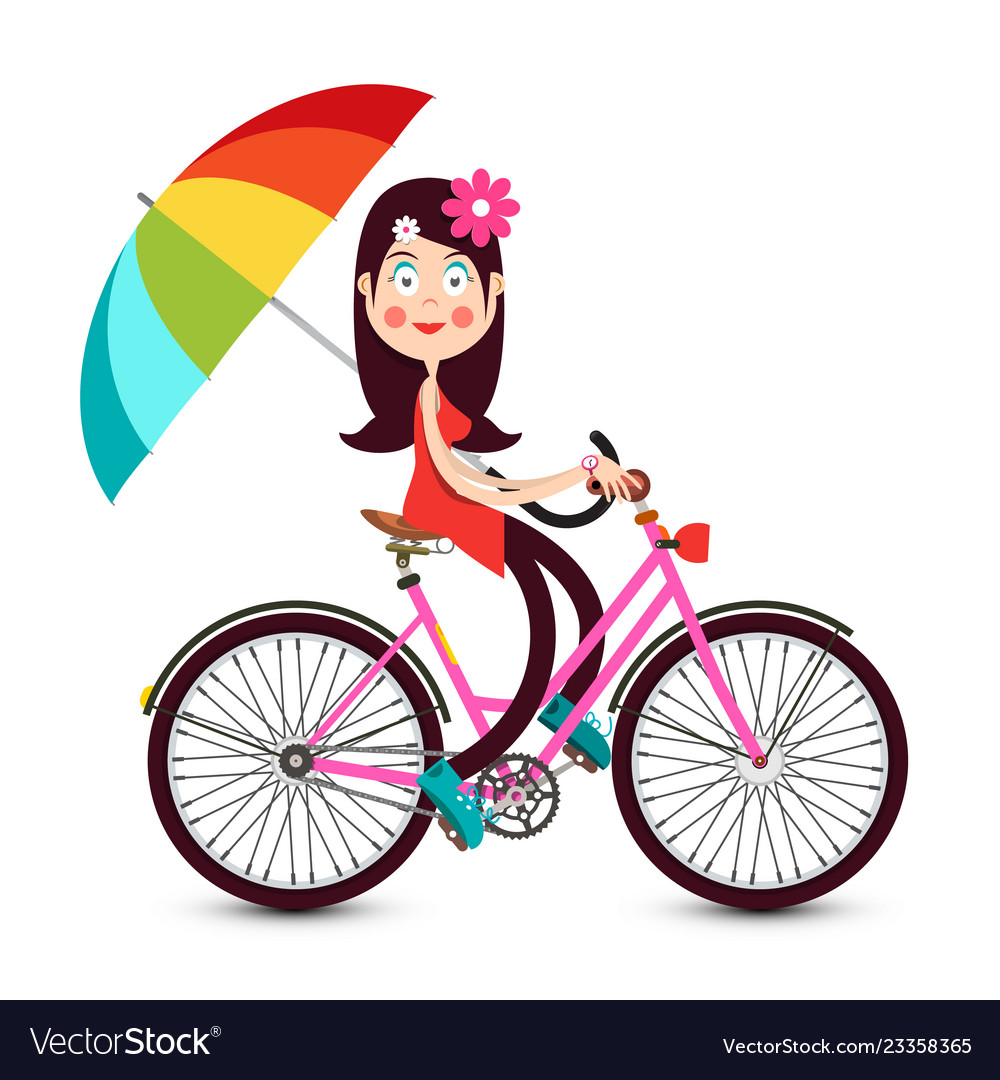 Woman with flowers in hair on bicycle