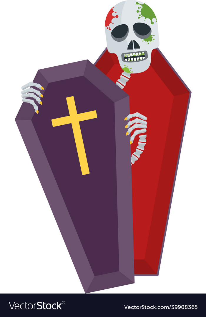 Zombie skeleton climbs out of the coffin