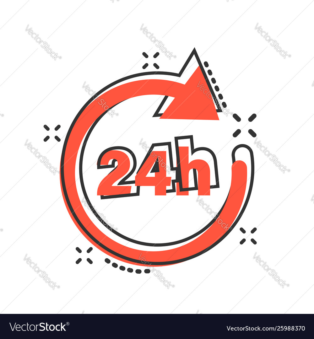 24 hours clock sign icon in comic style twenty