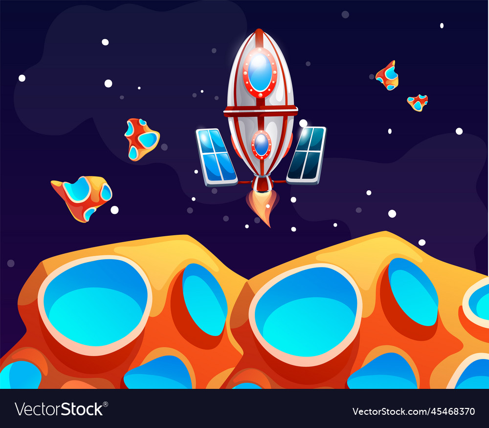 Cosmic background with rocket in dark space alien vector image Cosmic background with rocket in dark space alien
