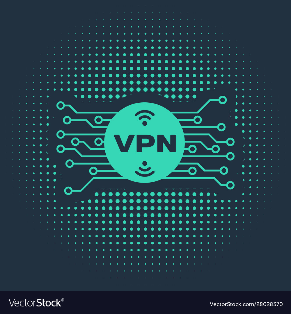Green vpn in circle with microchip circuit icon