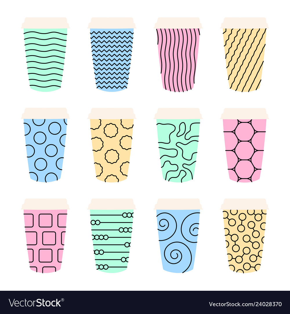 Isolated set 12 paper texture pattern cups