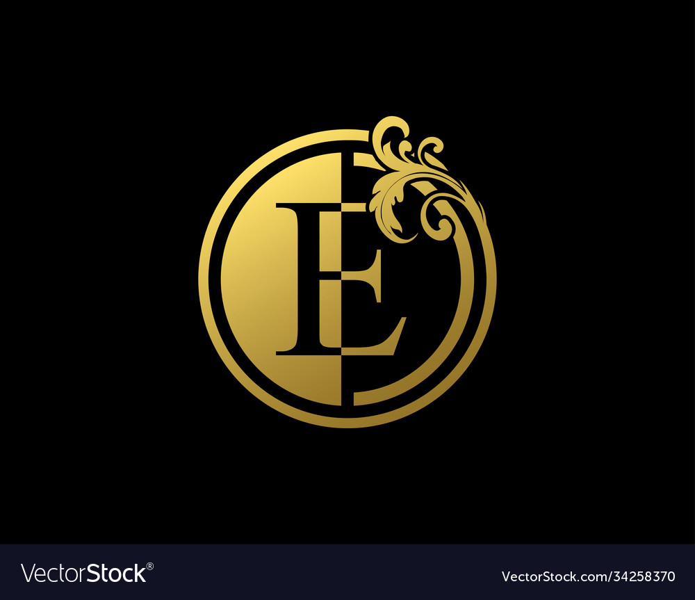 Luxury circle e letter floral logo vintage gold Vector Image