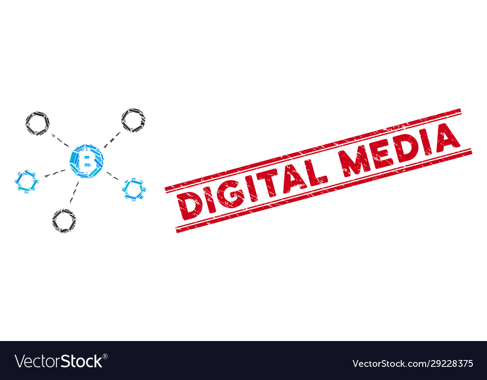 Bitcoin network nodes mosaic and scratched digital vector image Bitcoin network nodes mosaic and scratched digital
