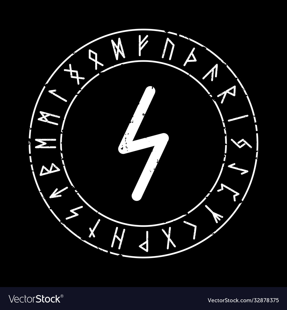 Black square background with sowilo rune in magic