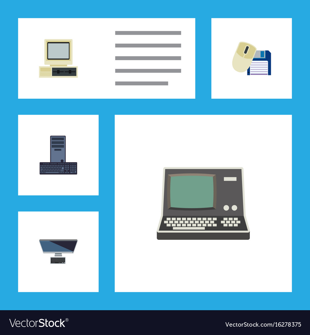 Flat icon computer set of processor