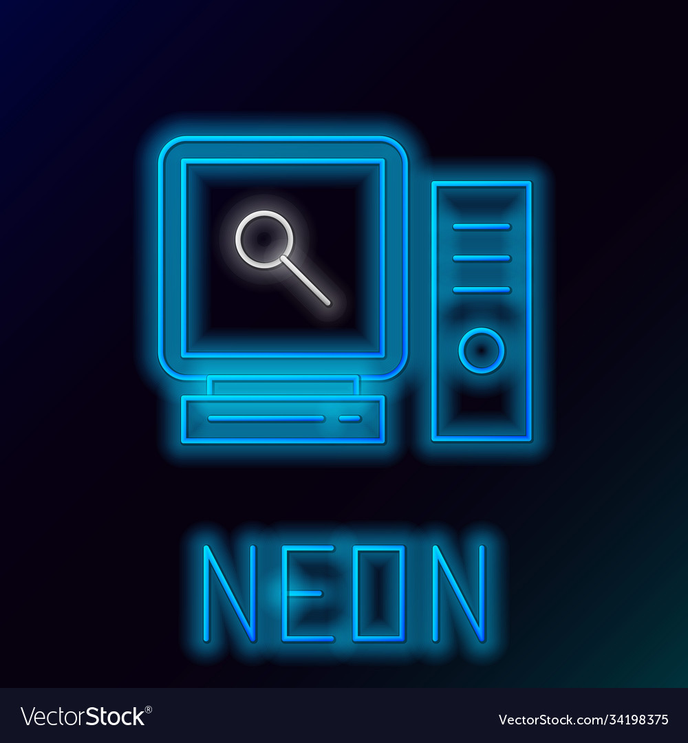 Glowing neon line search on computer screen icon vector image Glowing neon line search on computer screen icon