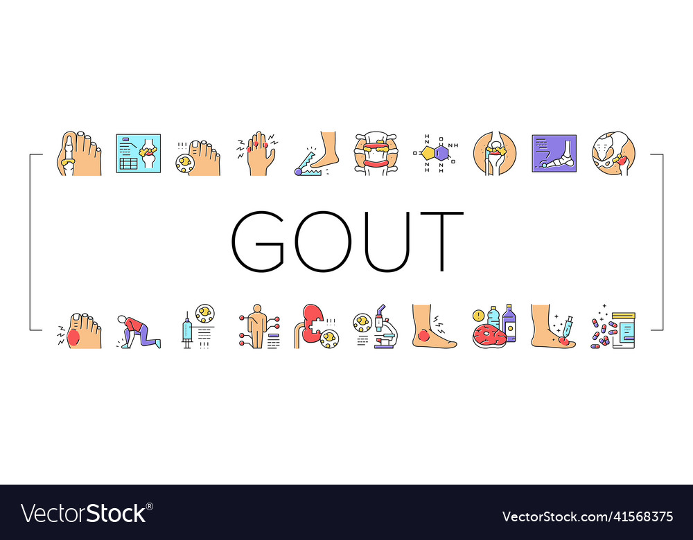 Gout health disease collection icons set