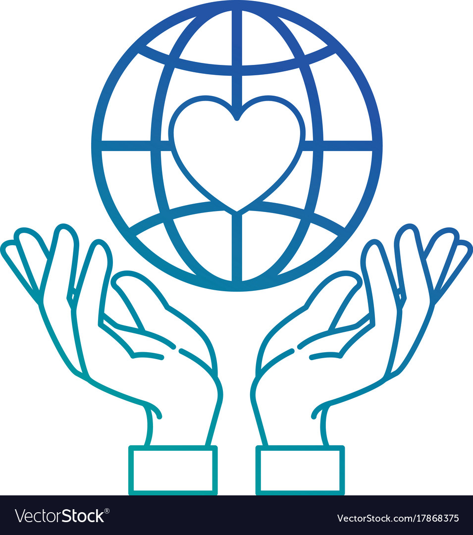 Hands human protection with world planet and heart