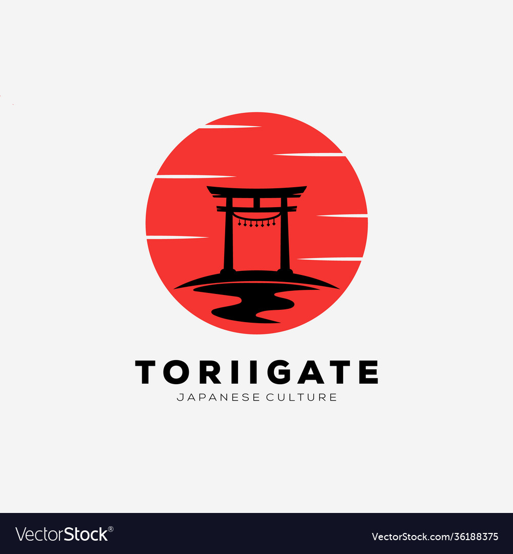 Japanese sunset torii gate icon logo designrgb