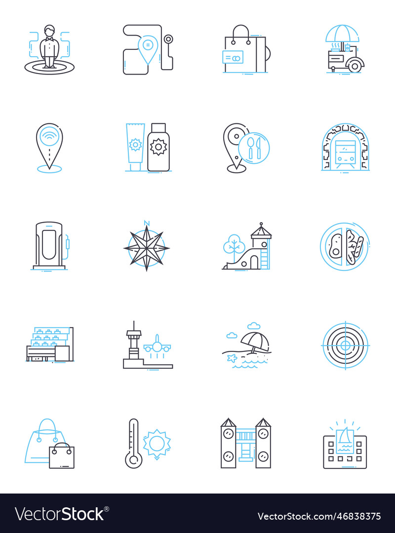 Road atlas linear icons set navigation