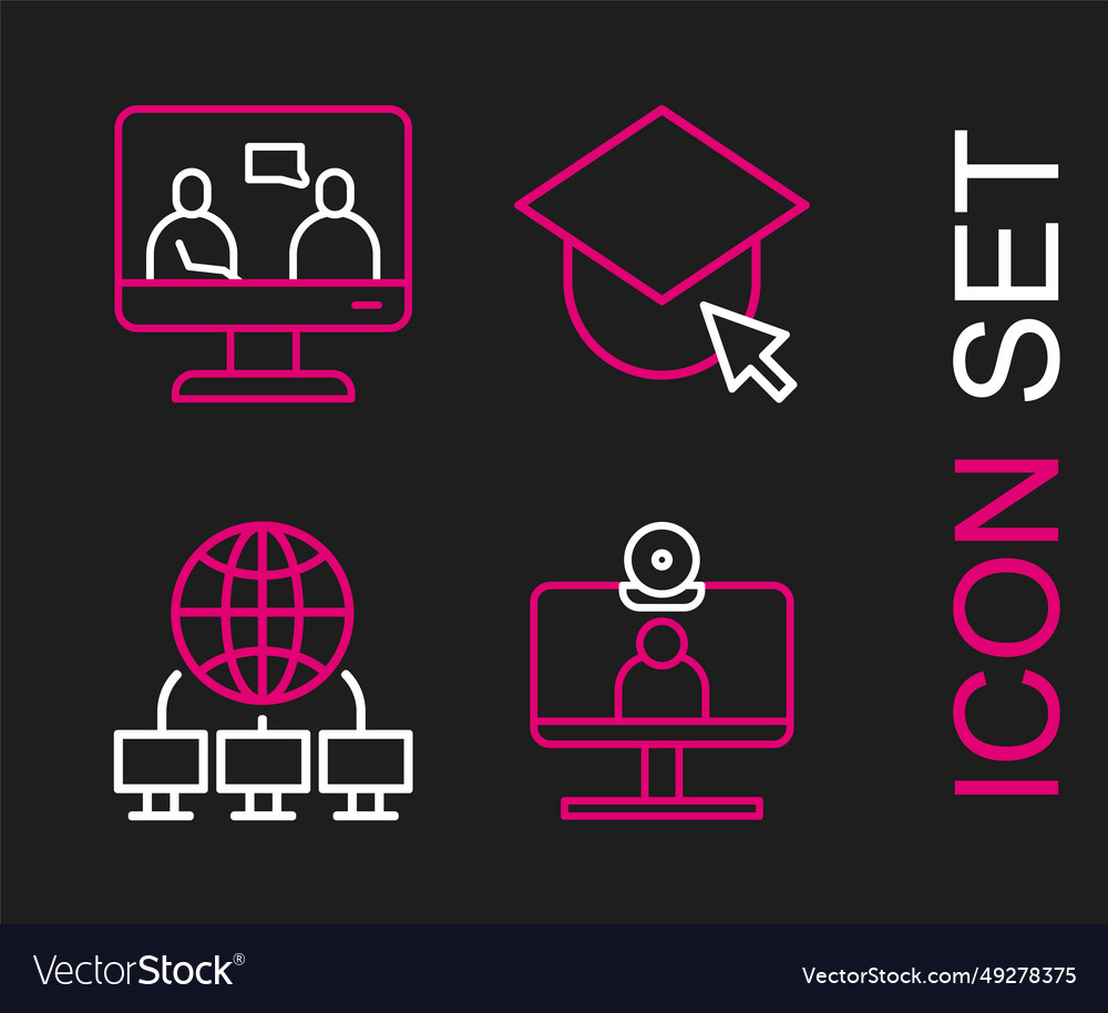 Set line video chat conference computer network vector image Set line video chat conference computer network