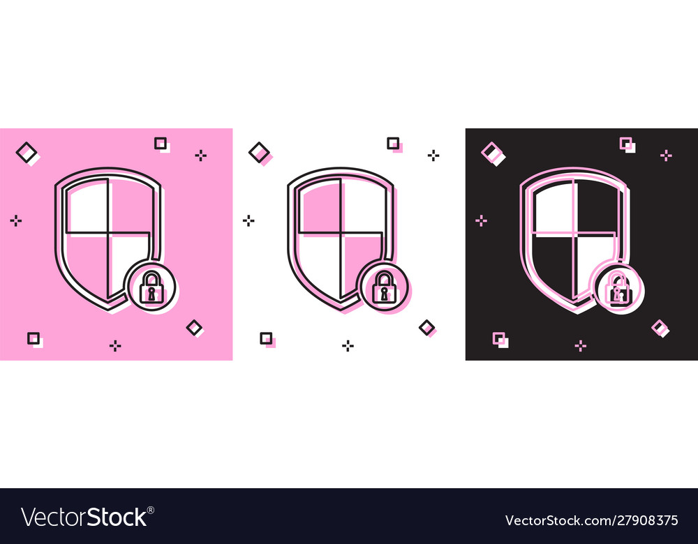 Set shield security with lock icon isolated Vector Image Set shield security with lock icon isolated