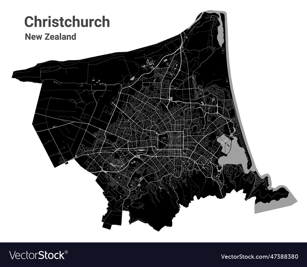 Christchurch map detailed black