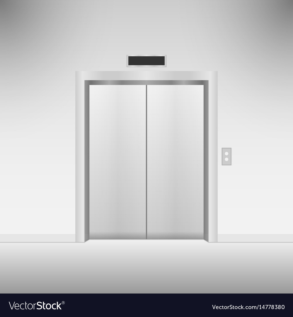 Closed chrome metal elevator doors