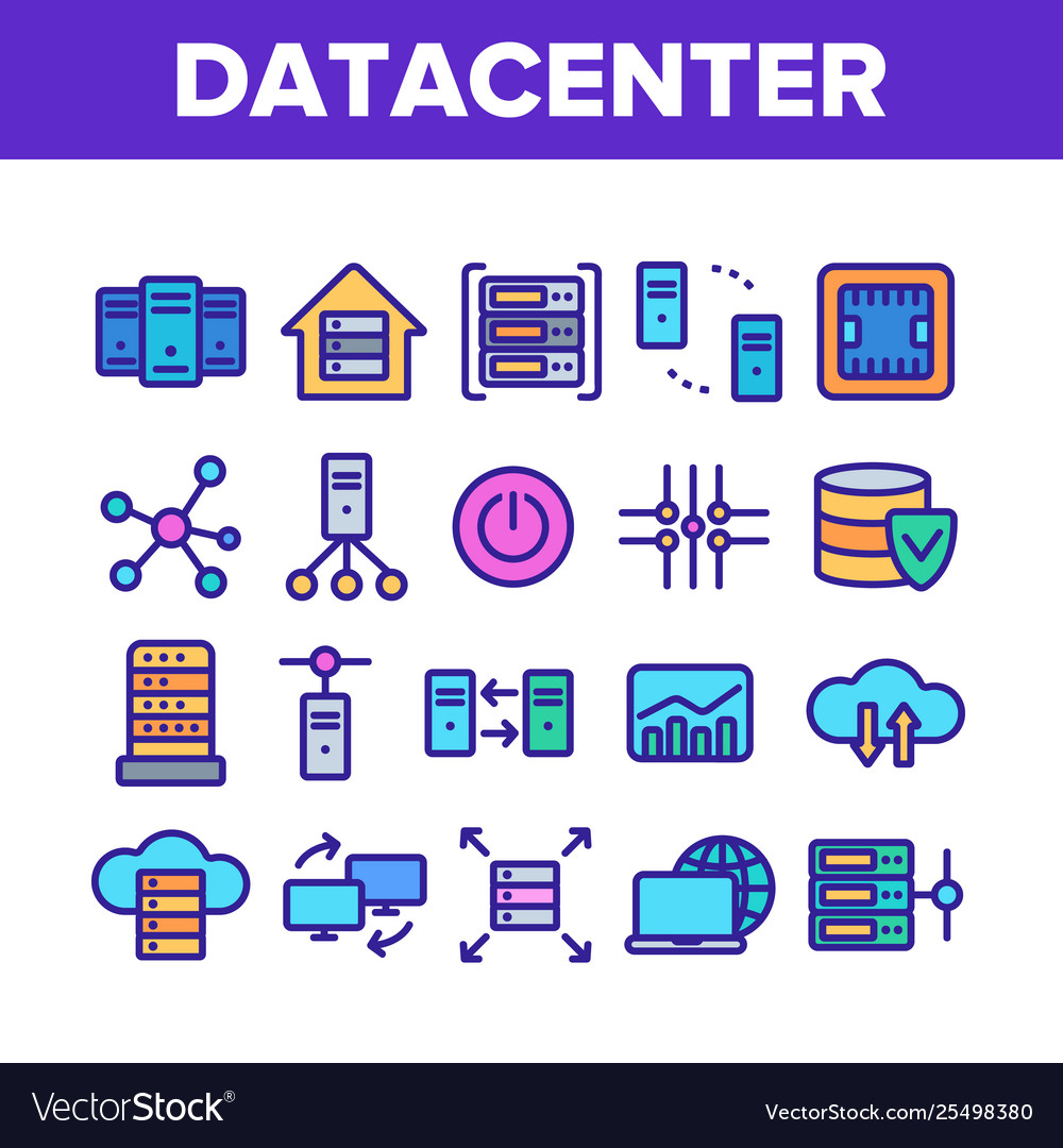 Data center technology linear icons set vector image Data center technology linear icons set