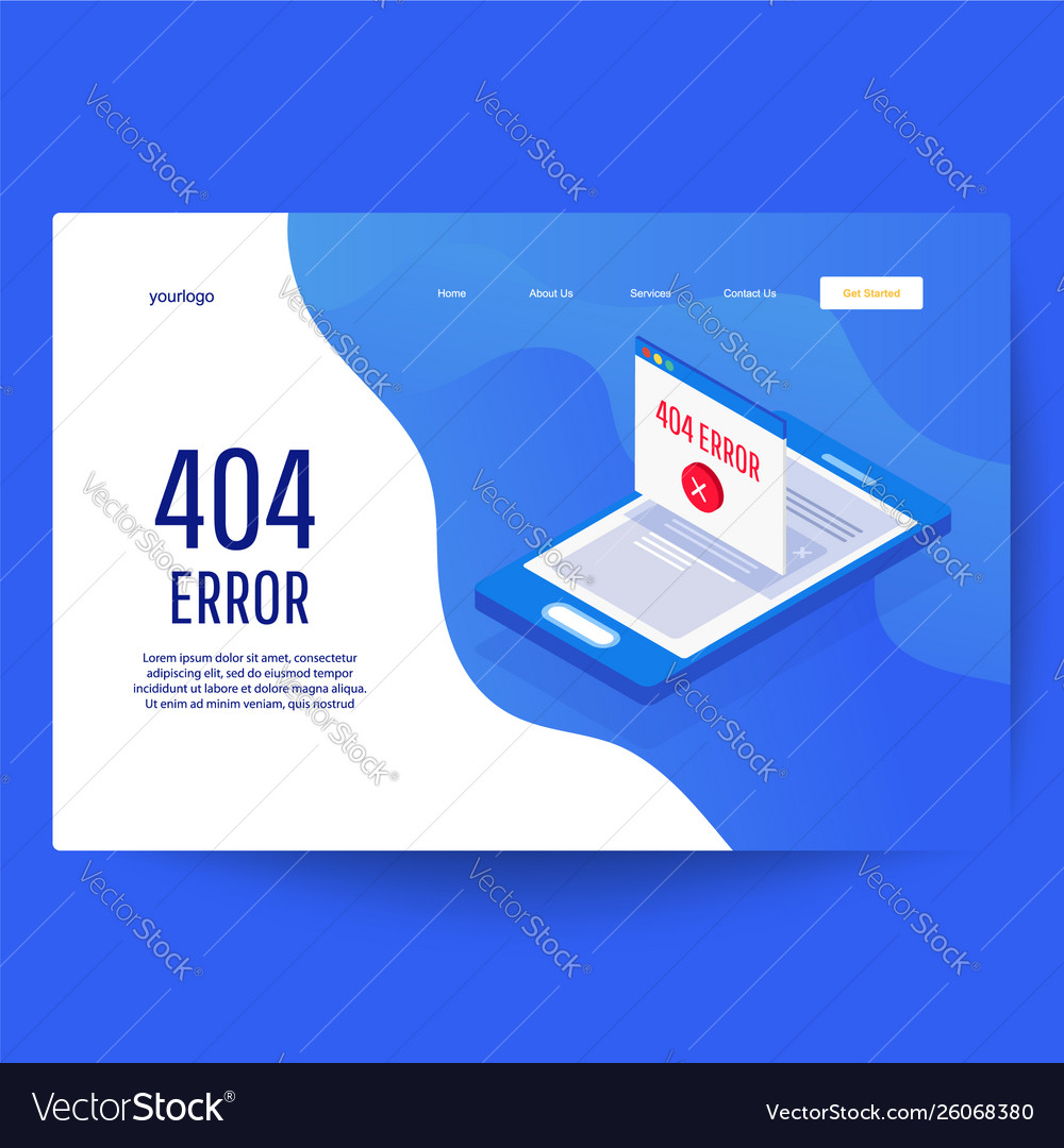 Design 404 error on website page template for web vector image Design 404 error on website page template for web