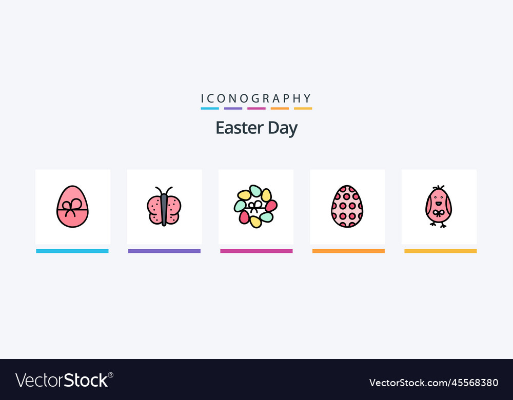 Easter line filled 5 icon pack including chicken