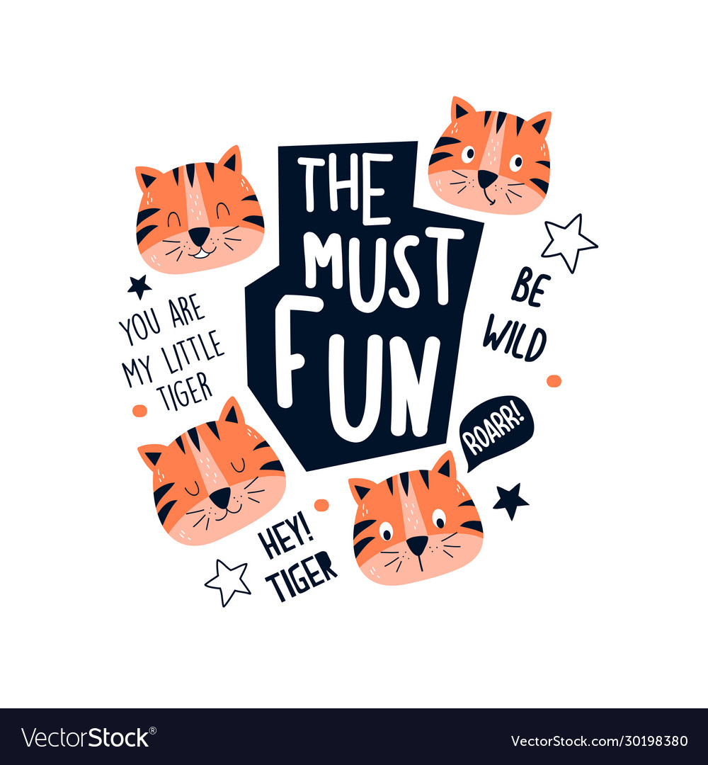 Hand drawing print design tiger and slogans Vector Image Hand drawing print design tiger and slogans