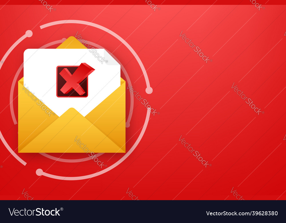 Opened envelope and document with red cross mark vector image Opened envelope and document with red cross mark