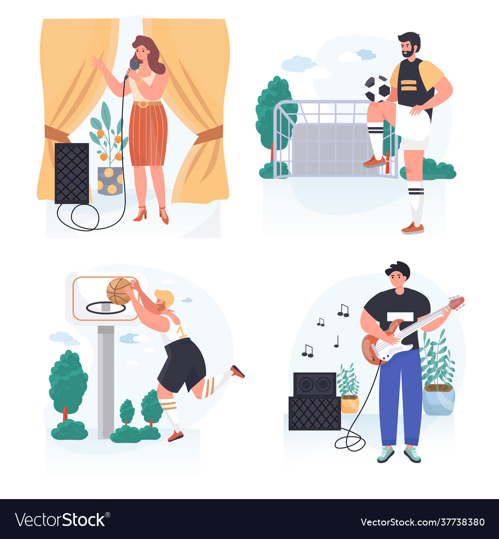 People do their favorite hobby concept scenes set vector image People do their favorite hobby concept scenes set