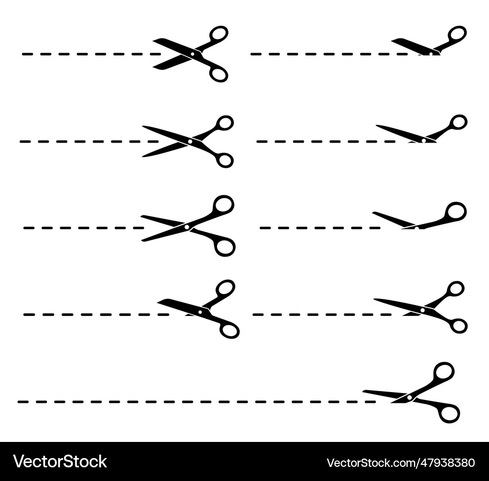 Set scissors with cut lines flat style - stock Vector Image