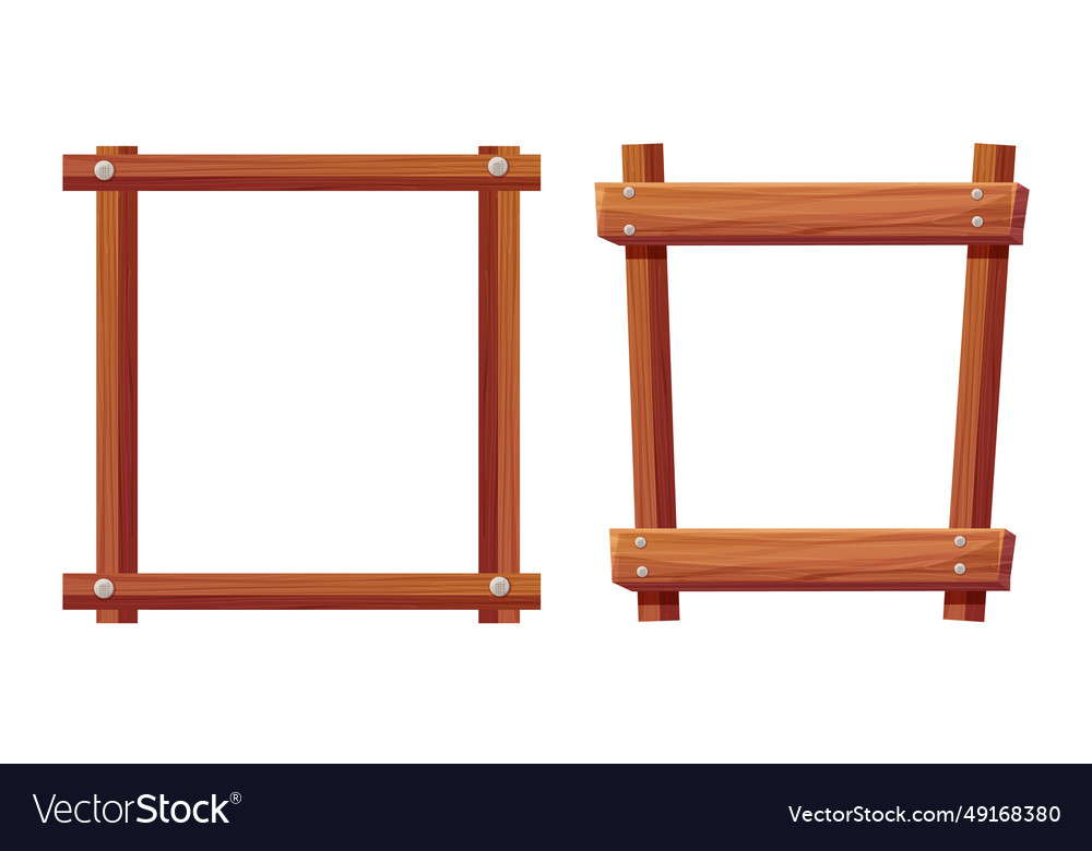 Set wooden frames borders from planks with rope