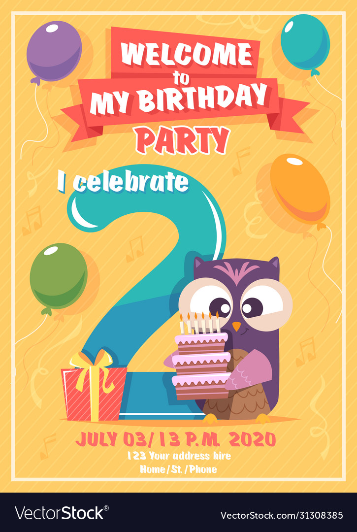 Birthday invitation kids poster with owls funny Vector Image Birthday invitation kids poster with owls funny Vector Image