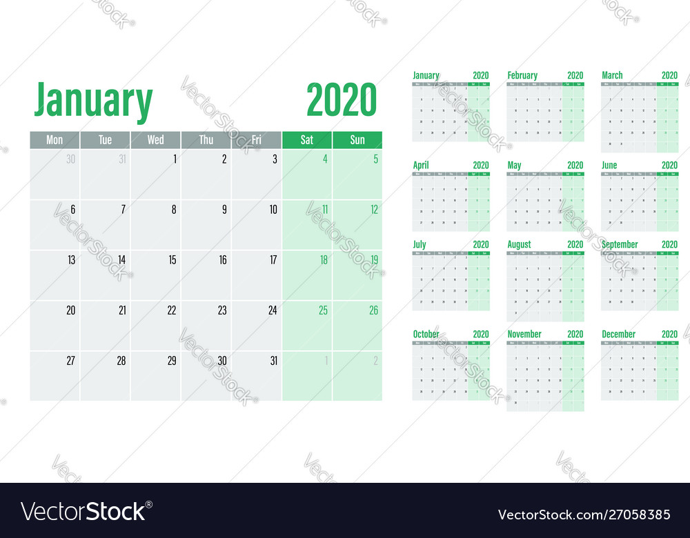Calendar planner 2020 template vector image Calendar planner 2020 template
