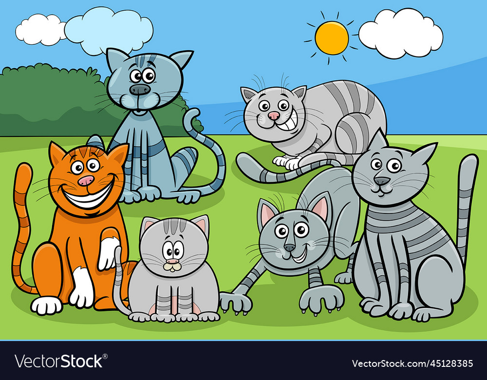 Cartoon cats and kittens animal characters group Vector Image