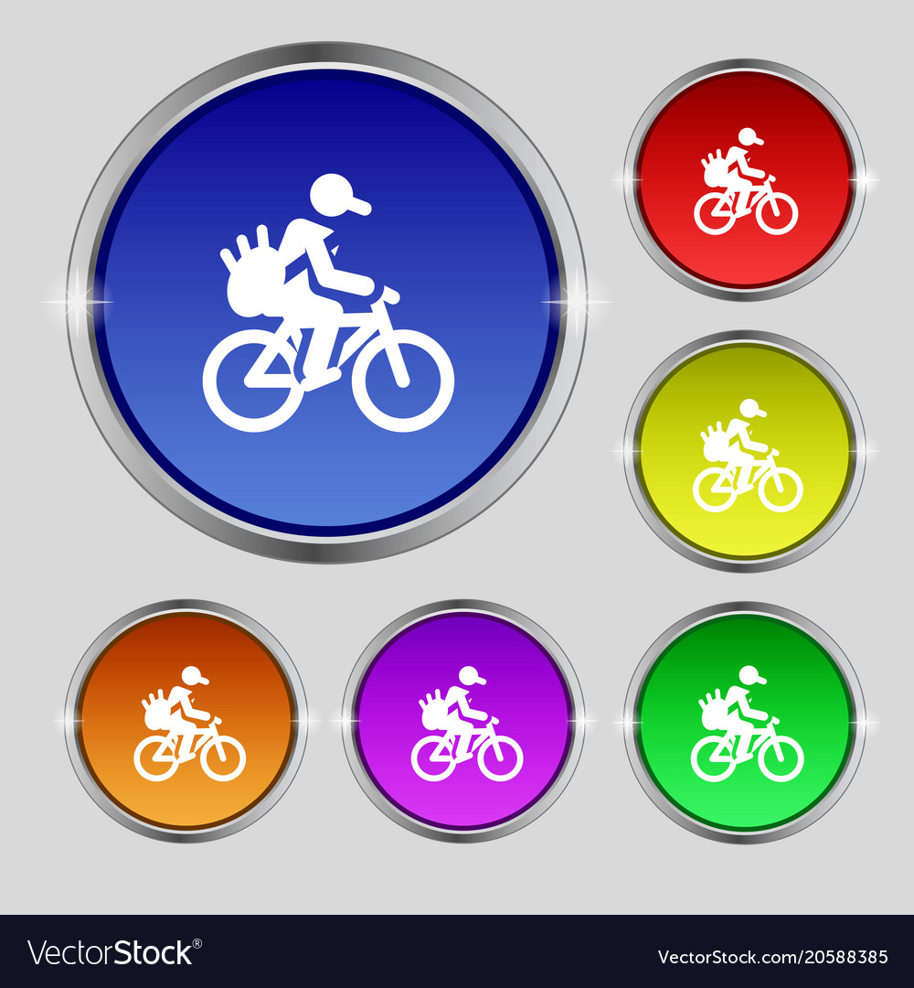 Colorful icons and signs in the form of a button