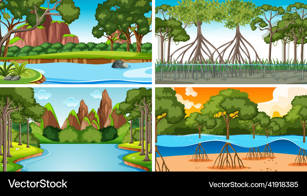 Different empty forest scenes Royalty Free Vector Image