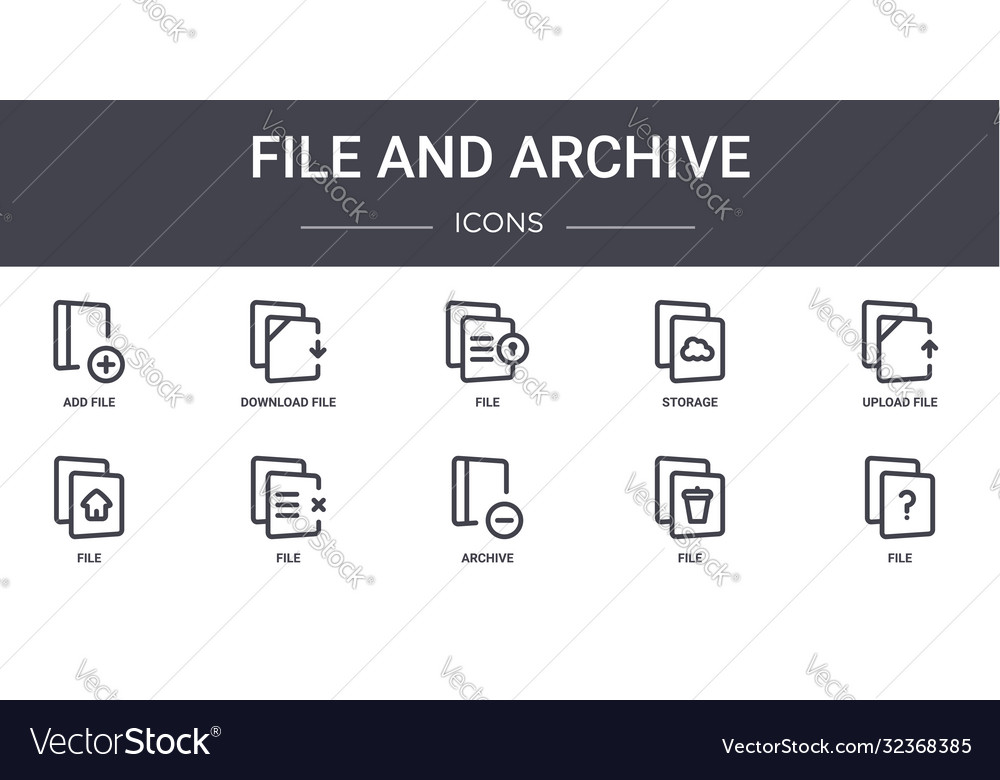 File and archive concept line icons set contains
