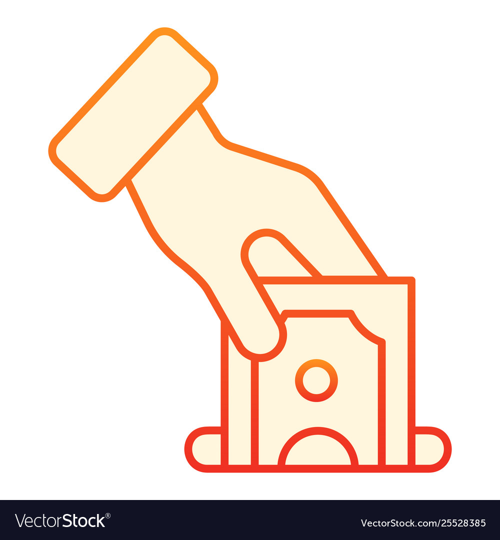 Hand putting money flat icon deposit orange icons vector image Hand putting money flat icon deposit orange icons