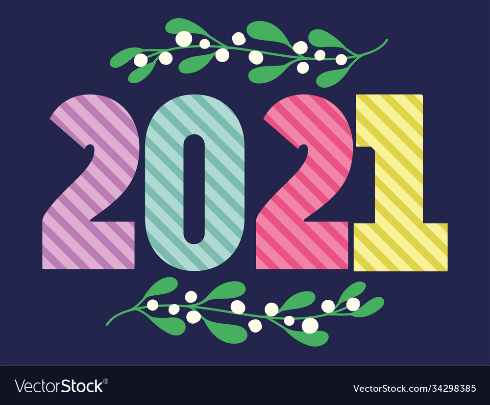Happy New Year 2021 Stripes & Mistletoe