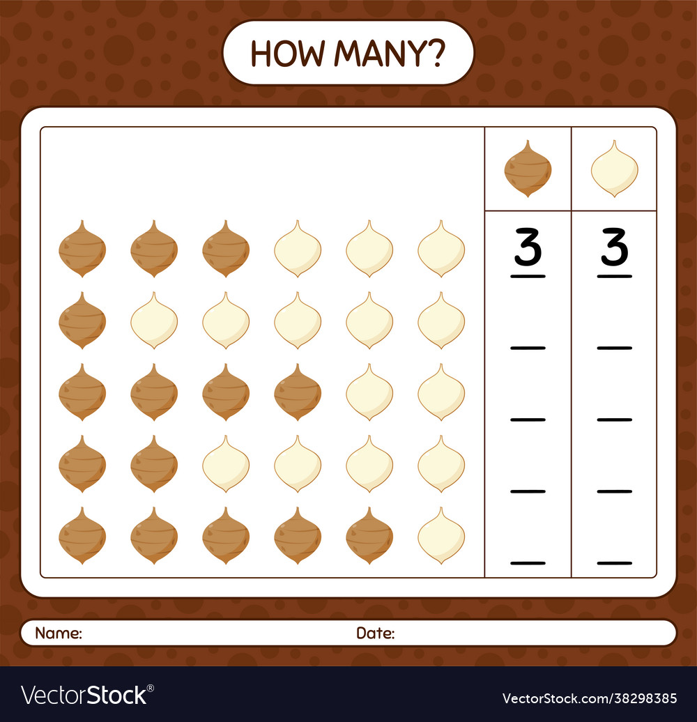 How many counting game with jicama worksheet Vector Image How many counting game with jicama worksheet