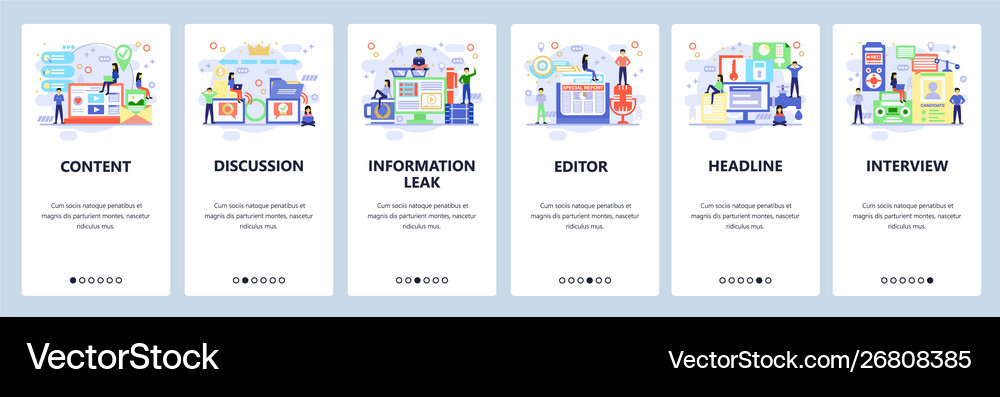 Mobile app onboarding screens media and newspaper Vector Image