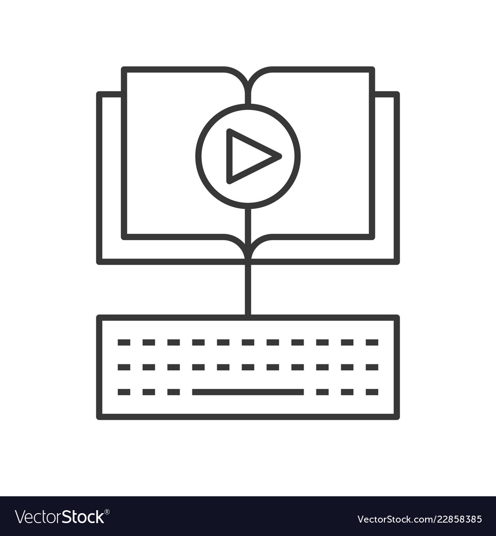 Open book and play button with keyboard