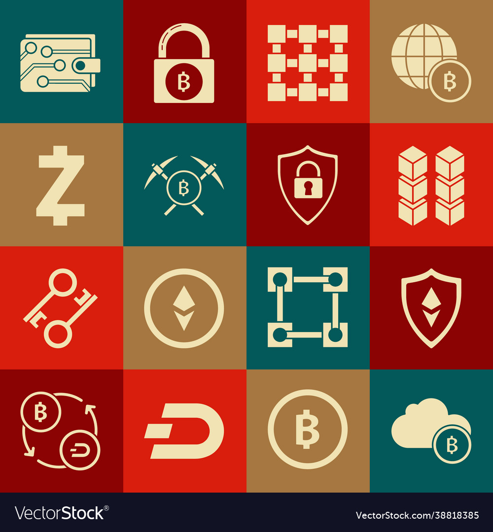 Set cryptocurrency cloud mining shield ethereum vector image Set cryptocurrency cloud mining shield ethereum